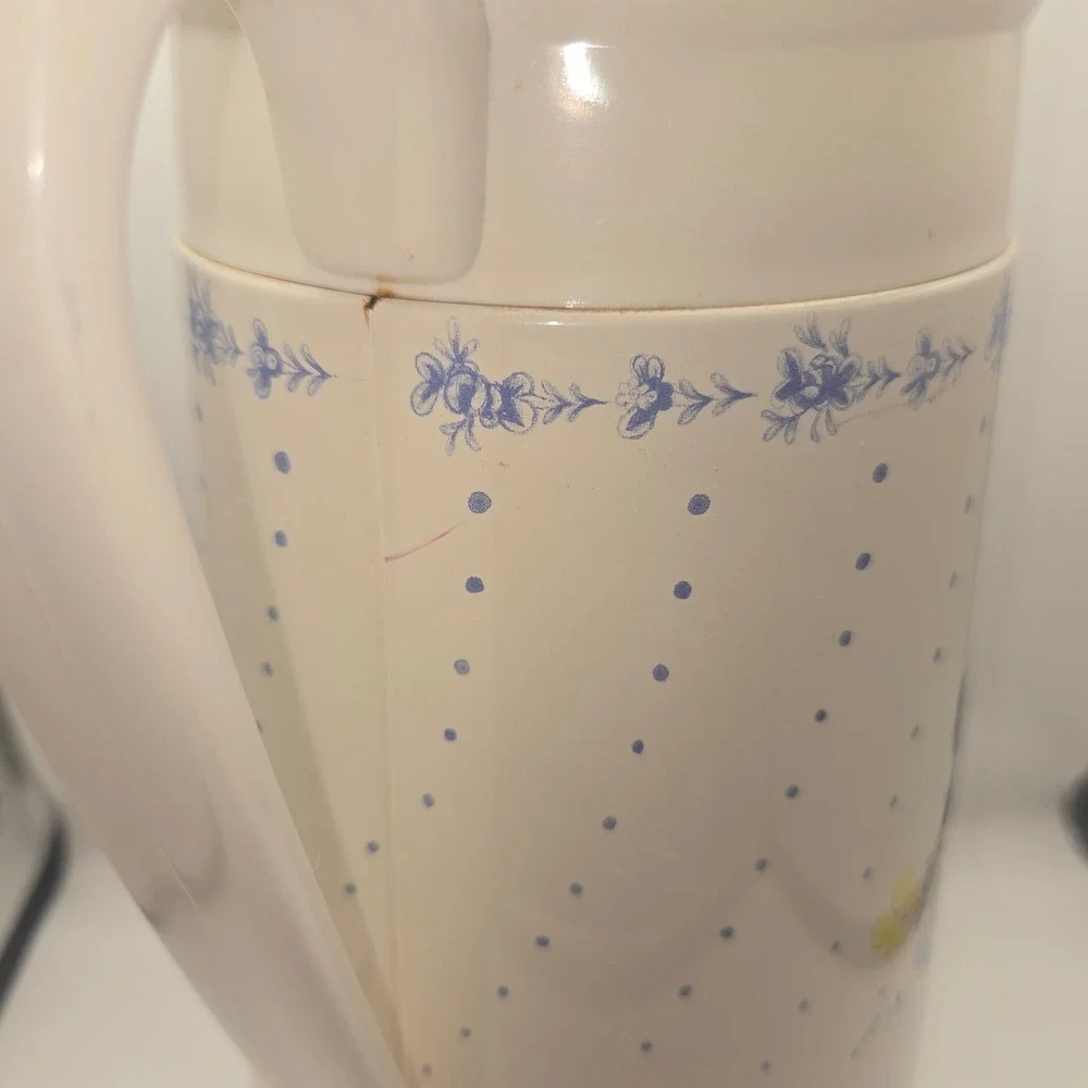 Vintage Nikko Ceramics Thermal Carafe Blue Floral Polka Dot Insulated Pitcher